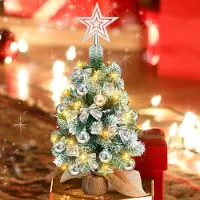 Peviasot , mini sapin de Noël, 40 cm, argenté, sapin artificiel avec 30 LED alimentées par piles et base en bois, idéal pour les fêtes de Noël
