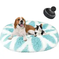 Sonstiges Lit pour chien en forme de donut, en peluche, lavable, doux, diamètre 60 cm, blanc et bleu