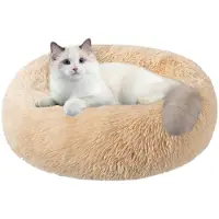 Sonstiges Lit rond pour animaux de compagnie, diamètre 60 cm, couleur pêche, lavable, antidérapant, design en forme de donut