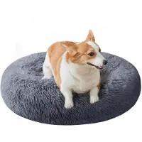 Sonstiges Lit rond pour animaux de compagnie, gris foncé, 60 cm de diamètre, lavable, antidérapant, design en forme de donut