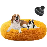 Sonstiges Lit pour chien en forme de donut, en peluche, lavable, doux, pour chiens et chats, diamètre 60 cm, couleur dorée