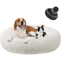 Sonstiges Lit pour chien en forme de donut, en peluche, lavable, doux, diamètre 120 cm, blanc