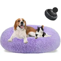 Sonstiges Lit pour chien en forme de donut, en peluche, lavable, doux, diamètre 90 cm, couleur violet