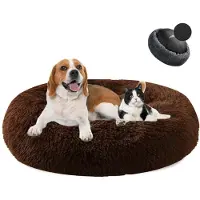 Sonstiges Lit pour chien en forme de donut, en peluche, lavable, diamètre 110 cm, couleur café