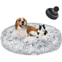 Sonstiges Lit pour chien en forme de donut, en peluche, lavable, doux, dégradé de gris, diamètre 110 cm