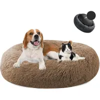 Sonstiges Lit pour chien en forme de donut, en peluche, lavable, couleur kaki, diamètre 90 cm