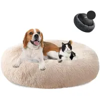 Sonstiges Lit pour chien en forme de donut, en peluche, lavable, doux, pour chiens et chats, diamètre 100 cm, couleur marron clair