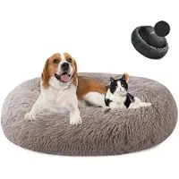 Sonstiges Lit pour chien en forme de donut, en peluche, lavable, doux, pour chiens et chats, diamètre 90 cm, couleur beige ou marron