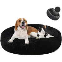Sonstiges Lit pour chien en forme de donut, en peluche, lavable, diamètre 110 cm, couleur noire