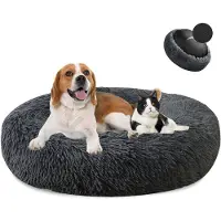 Sonstiges Lit pour chien en forme de donut, en peluche, lavable, doux, pour chiens et chats, diamètre 70 cm, gris foncé