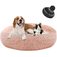 Sonstiges Lit pour chien en forme de donut, en peluche, lavable, doux, diamètre 60 cm, en similicuir rose