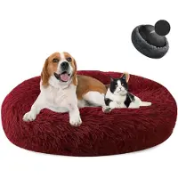 Sonstiges Lit pour chien en forme de donut, en peluche, lavable, doux, diamètre 60 cm, couleur rouge vin
