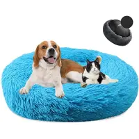 Sonstiges Lit pour chien en forme de donut, en peluche, lavable, couleur bleue, diamètre 60 cm