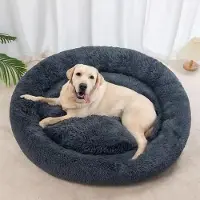 Sonstiges Lit pour chien, forme ronde, 90 cm de diamètre, couleur gris foncé, lavable, doux, antidérapant