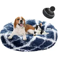 Sonstiges Lit pour chien en forme de donut, en peluche, lavable, couleur bleu marine, diamètre 80 cm