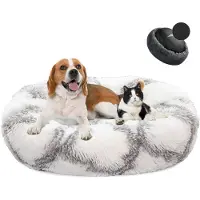 Sonstiges Lit pour chien en forme de donut, en peluche, lavable, diamètre 70 cm, blanc ou gris