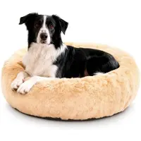 Sonstiges Lit pour chien rond, en Fourrure artificielle à poils longs, couleur beige, dimensions : L 80 cm (diamètre), lavable, antidérapant