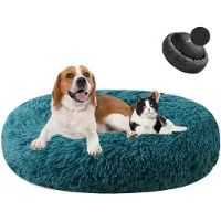 Sonstiges Lit pour chien en forme de donut, en peluche, lavable, doux, couleur cyan, diamètre 50 cm