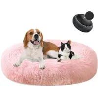Sonstiges Lit pour chien en forme de donut, en peluche, lavable, diamètre 100 cm, rose clair