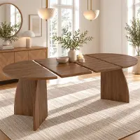 Flieks Table extensible, dimensions 100/140/180 x 100 cm, forme ronde/ovale, table de cuisine/salle à manger pour 4 à 8 personnes, finition bois noyer