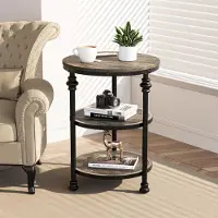 Sonstiges Table d'appoint ronde, 3 niveaux, aspect bois, noire. Table de chevet, idéale pour le salon ou la chambre