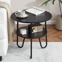 Sonstiges Table basse ronde, diamètre 50 cm, table d'appoint à deux niveaux, noire, en métal et MDF