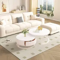 Sonstiges Ensemble de tables basses rondes blanches, 2 pièces, aspect marbre, avec espace de rangement, dimensions : 50 + 70 cm