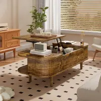 Sonstiges Table basse avec plateau relevable, table en bois, style rustique, couleur marron, compartiment de rangement, surface de travail