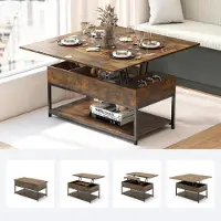 Sonstiges Table basse réglable en hauteur avec espace de rangement, 2 niveaux, style industriel, couleur marron