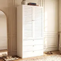 Flieks Armoire avec tiroirs et portes, penderie avec étagères, armoire moderne avec espace de rangement, dimensions : 90 x 50 x 200 cm, couleur : blanc, matériau : panneaux de fibres (PB)