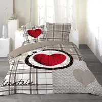 Douceur d'intérieur 1640829 parure de lit 2 personnes housse de couette 220 x 240 cm + 2 taies carrées imprimé love mountain réversible