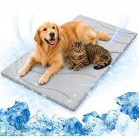 Sonstiges Tapis rafraîchissant pour chiens et chats, auto-refroidissant, réversible (coton glacé et velours), lavable, gris clair, dimensions : 122 cm de longueur x 71 cm de largeur