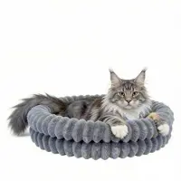 Sonstiges Lit rond pour animaux de compagnie, gris, 50x50 cm, lavable, chaud et antidérapant