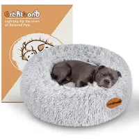Sonstiges Lit pour chien, forme donut, gris, 60x60x20 cm. Lavable, antidérapant, avec un noyau en mousse apaisant