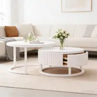 Sonstiges Table basse ronde, blanche, imitation marbre, lot de 2, table de salon avec tiroir