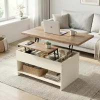 Sonstiges Table basse en bois chêne blanc, réglable en hauteur, avec espace de rangement, idéale pour le salon