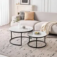 Sonstiges Ensemble de deux tables basses rondes, avec plateau en céramique blanche et noire, dimensions 60 + 80 cm