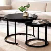 Sonstiges Ensemble de 2 tables basses rondes, pour salon, structure en métal, aspect bois, couleur noire