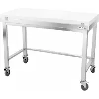 GOLDINOX Table de travail en inox 1600x600 mm avec plaque de découpe blanche et renfort sur roulettes PREMIUM -
