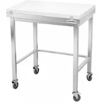 GOLDINOX Table de travail en inox 700x700 mm avec plaque de découpe blanche et renfort sur roulettes PREMIUM -