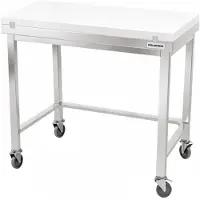 GOLDINOX Table de travail en inox 1000x700 mm avec plaque de découpe blanche et renfort sur roulettes PREMIUM -