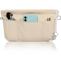 Merkloos Organisateur de sac à main, modèle M, 13 compartiments, beige, en feutre avec cordon, pour sacs à main