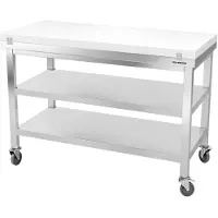 GOLDINOX Table de travail en inox 1600x600 mm avec plaque de découpe blanche et 2 étagères sur roulettes PREMIUM -