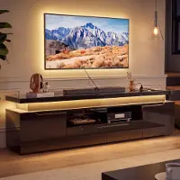 ProximaX Meuble TV , finition noir brillant, 180 cm, avec éclairage RGB LED, espace de rangement et fonction de recharge, compatible téléviseurs jusqu'à 75 pouces