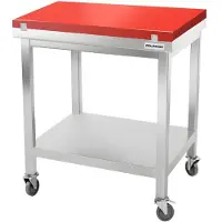 GOLDINOX Table de travail en inox 800x700 mm avec plaque de découpe rouge sur roulettes PREMIUM -