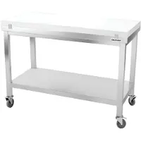 GOLDINOX Table de travail en inox 1600x700 mm avec plaque de découpe blanche sur roulettes PREMIUM -