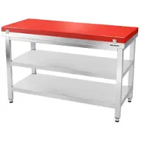 GOLDINOX Table de travail en inox 1600x600 mm avec plaque de découpe rouge et 2 étagères PREMIUM -