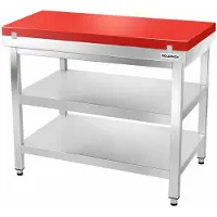GOLDINOX Table de travail en inox 1200x700 mm avec plaque de découpe rouge et 2 étagères PREMIUM -