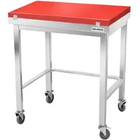 GOLDINOX Table de travail en inox 800x700 mm avec plaque de découpe rouge et renfort sur roulettes PREMIUM -