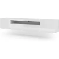 Homlando Lowboard TV Armoire AURA 200 cm Suspendue ou debout universelle Armoire basse TV Board Sideboard Hi-Fi Table Suspendue BLANC MATT / BLANC BRILLANT sans LED